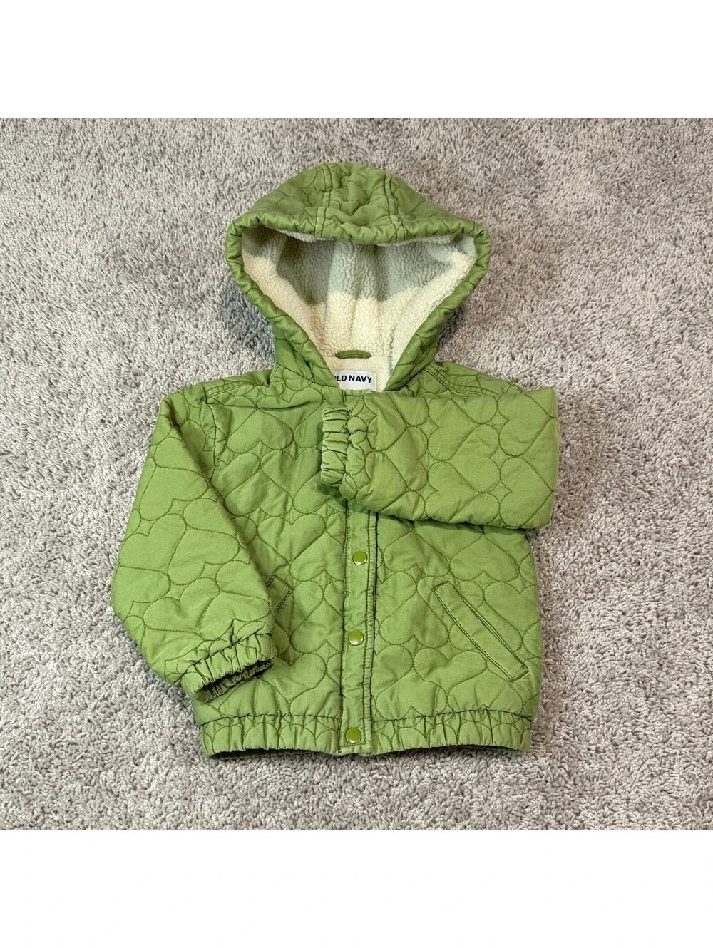 Old Navy 5T Green Quilted Hooded Jacket with Sherpa Lining